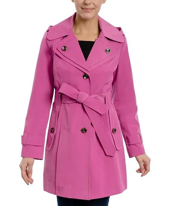 Petite Single-Breasted Notched-Collar Belted Raincoat
