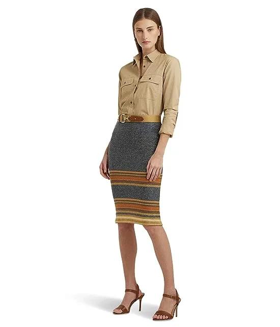 Petite Striped Cotton-Linen Knit Pencil Skirt