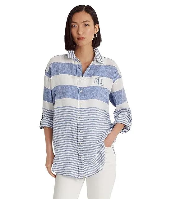 Petite Striped Oversize Linen Shirt