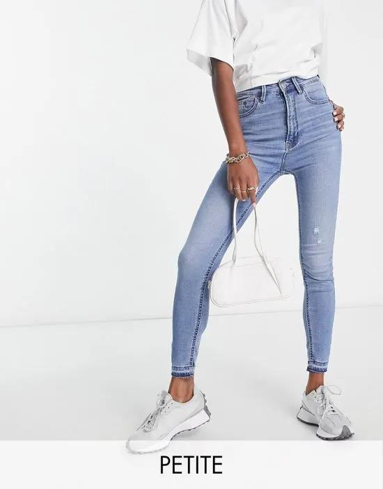 Petite super high waist skinny jean in medium blue