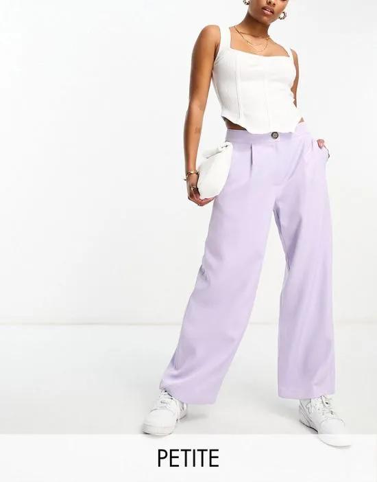 Petite tailored wide leg pants in lilac