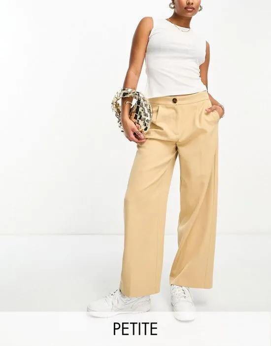 Petite tailored wide leg pants in stone
