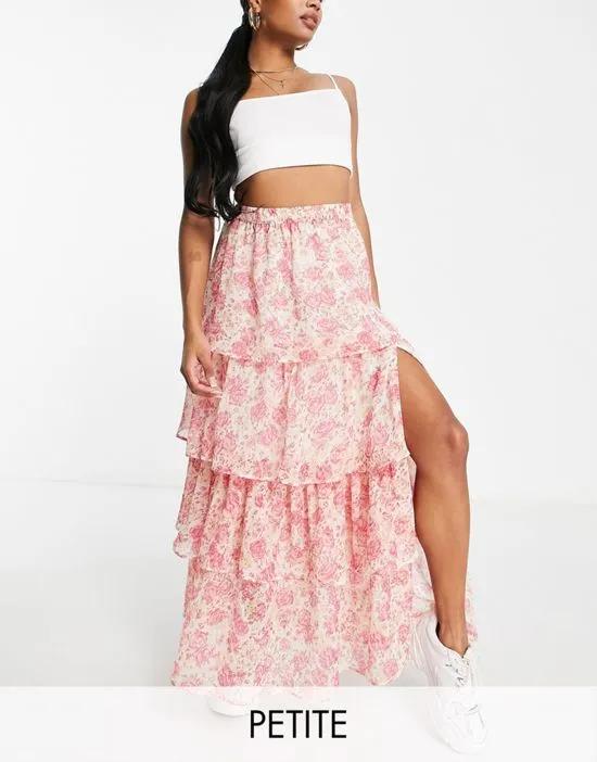 Petite tiered chiffon ruffle maxi skirt in floral