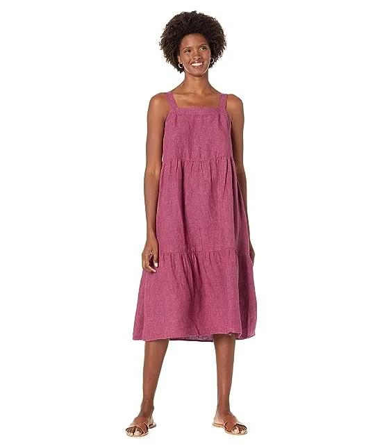 Petite Tiered Strap Full-Length Dress in Washed Organic Linen Delave