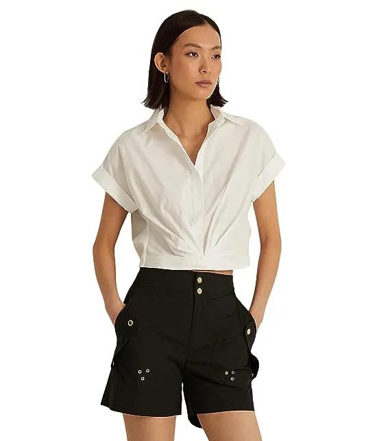 Petite Twist Front Cotton Broadcloth Shirt
