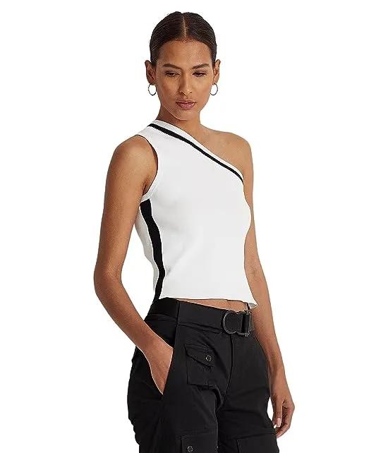 Petite Two-Tone One-Shoulder Cropped Sweater