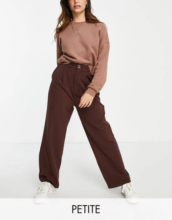 Petite wide leg relaxed dad pants in chocolate brown