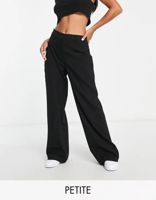 Petite wide leg slouchy dad tailored pants in black