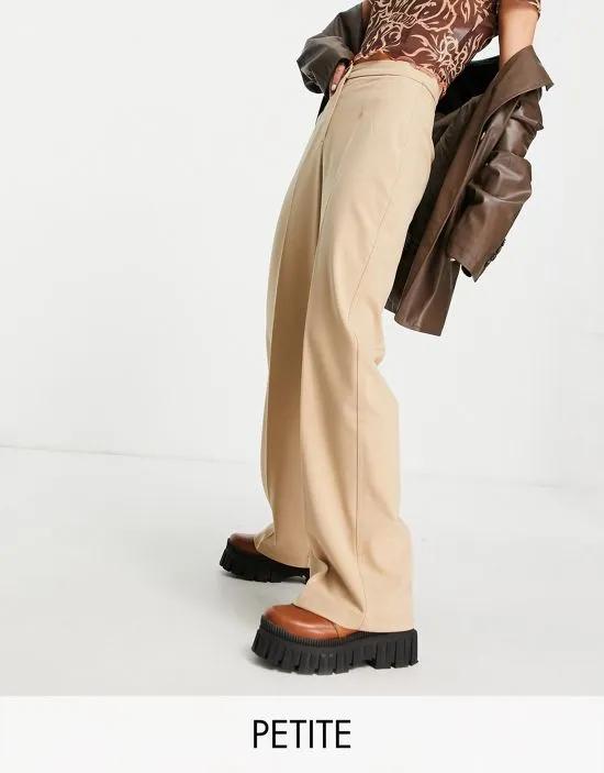 Petite wide leg slouchy dad tailored pants in camel