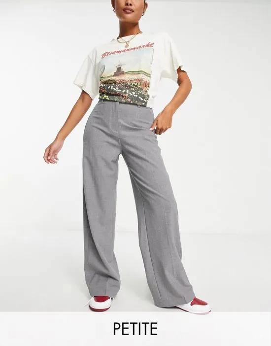 Petite wide leg slouchy dad tailored pants in dark gray