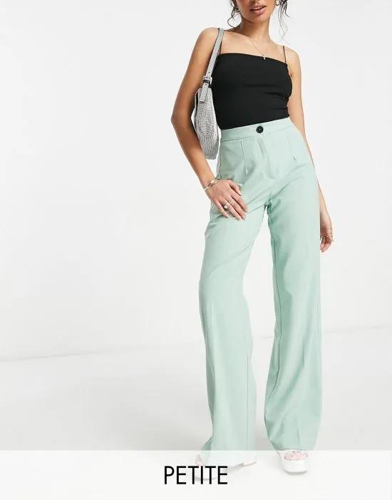 Petite wide leg slouchy dad tailored pants in sage