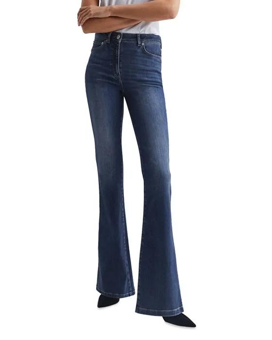 Petites Beau Skinny Flare Jeans in Mid Blue