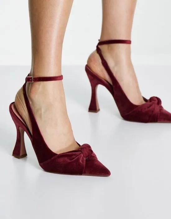 Phillipa knotted high heeled shoes in rose velvet
