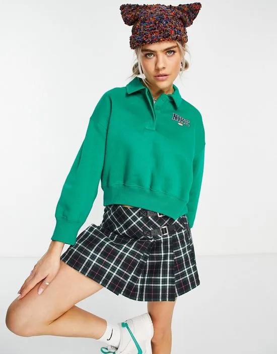 Phoenix Fleece Retro crop quarter zip polo top in malachite green Exclusive at ASOS