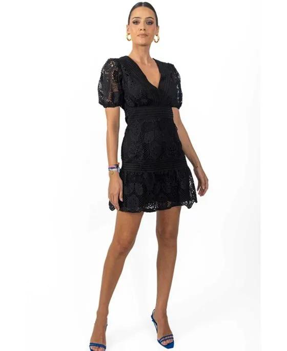 Pia Short Women's Dress In Black Lace