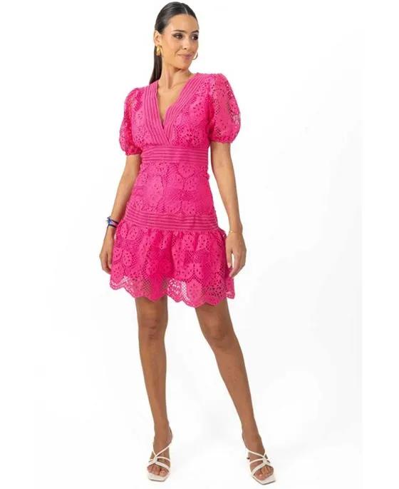 Pia Short Women's Dress In Pink Lace