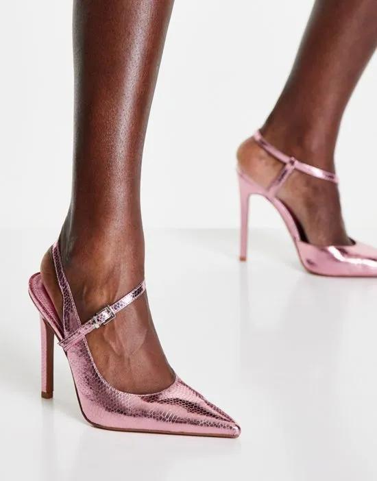 Piano asymetric high heeled shoes in pink