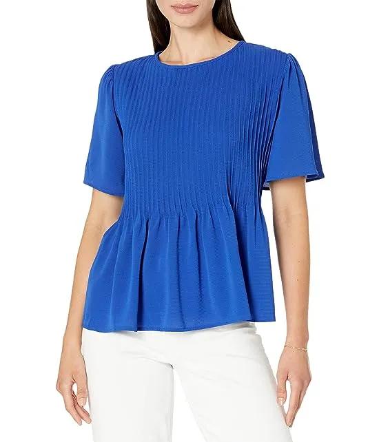 Pin Tuck Blouse with Flutter Sleeve