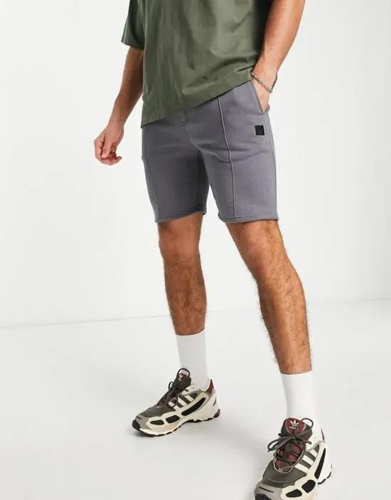 pin tuck jersey shorts in dark gray