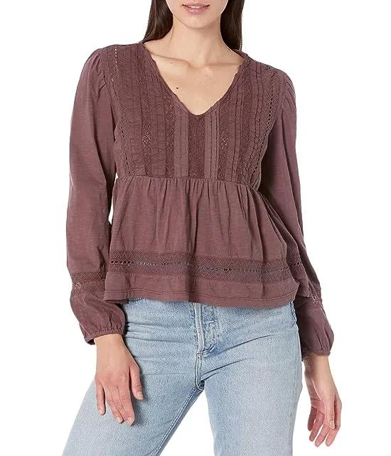 Pin Tuck Lace Long Sleeve Top