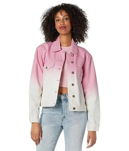 Pink Dip-Dyed White Twill Drop Shoulder Trucker Jacket