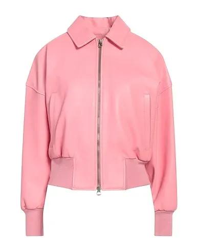 Pink Leather Bomber