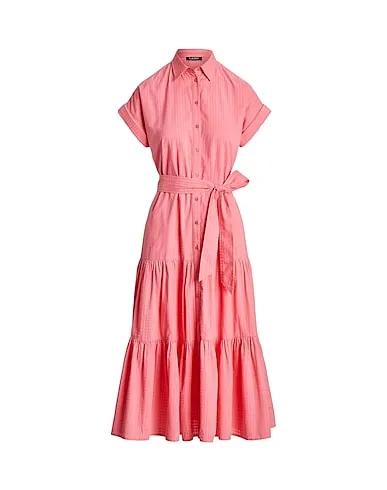 Pink Plain weave Midi dress GINGHAM COTTON DRESS
