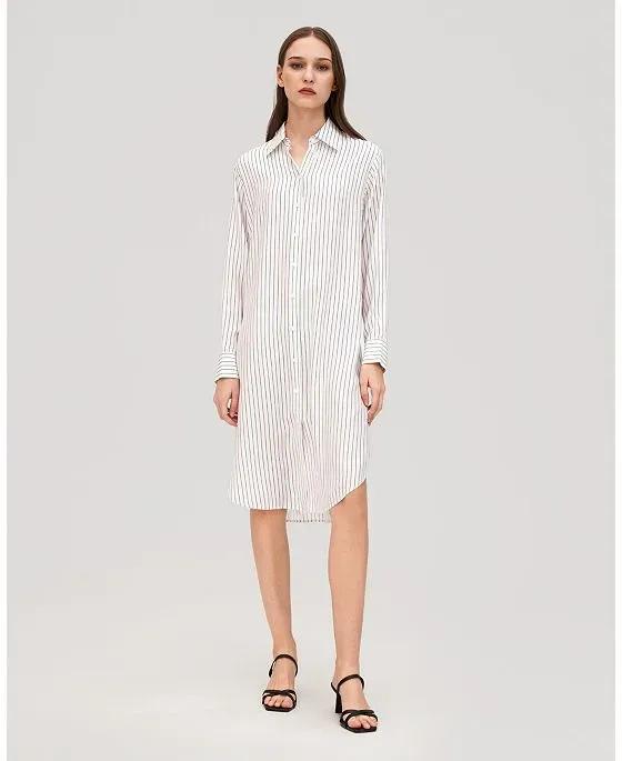 Pinstriped Freesia Silk Shirt Dress for Women