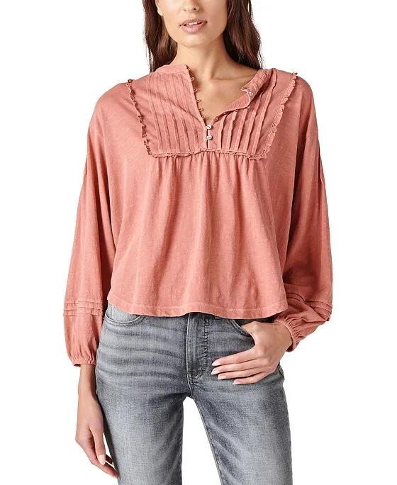 Pintucked Textured Knit Top