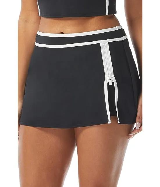 Piping Solid Excel Swim Skort with Side Zipper Detail