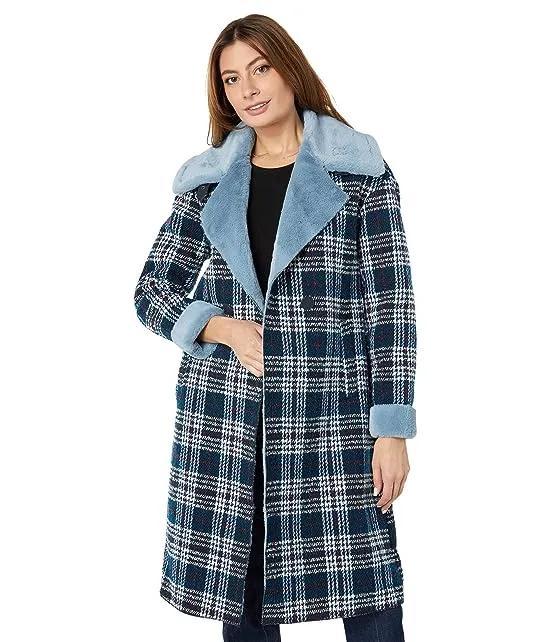 Plaid Faux Wool Long Coat