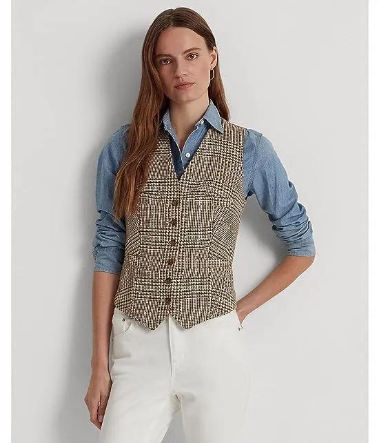 Plaid Linen-Blend Tweed Vest