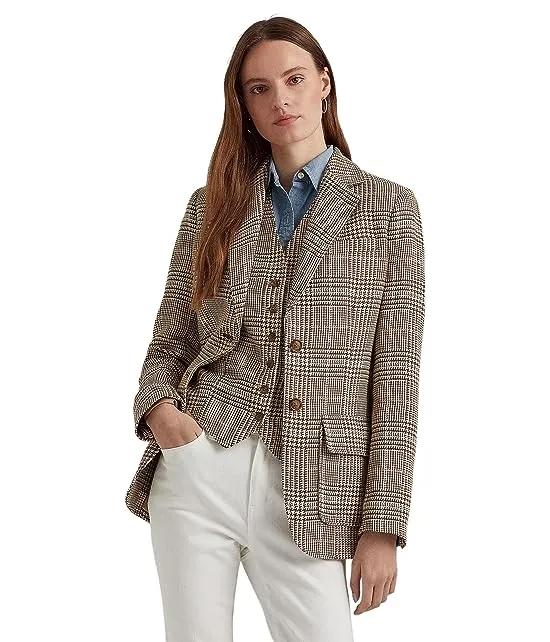 Plaid Linen-Cotton Tweed Blazer