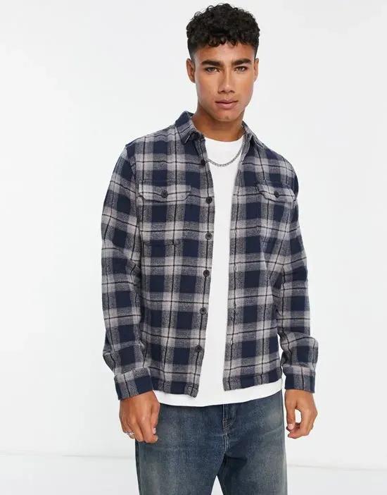 plaid overshirt in off blue