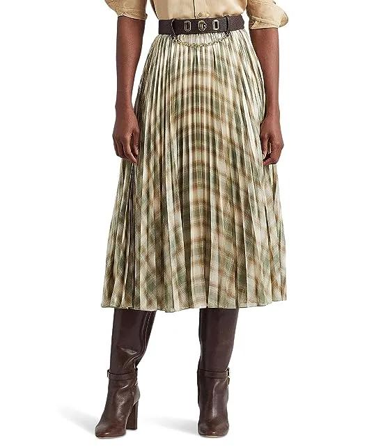 Plaid Pleated Metallic Georgette Skirt