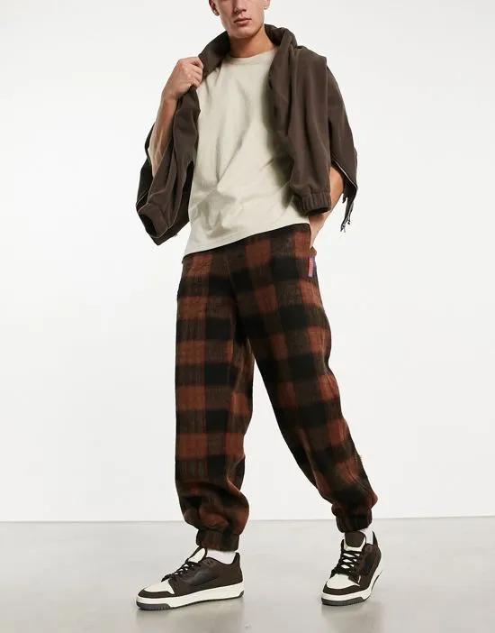 plaid teddy sweatpants in brown - part of a set