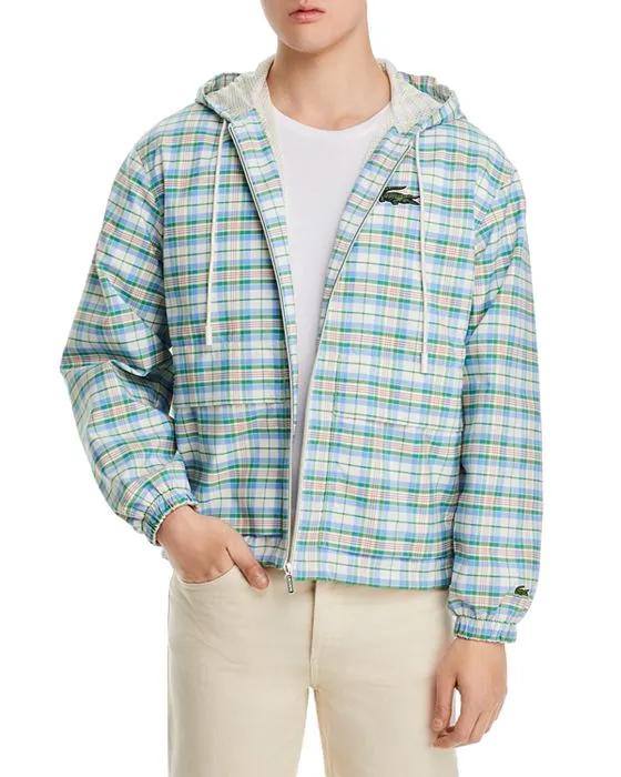 Plaid Zip Front Hooded Jacket