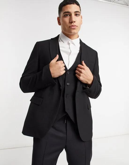 plain skinny suit jacket in black