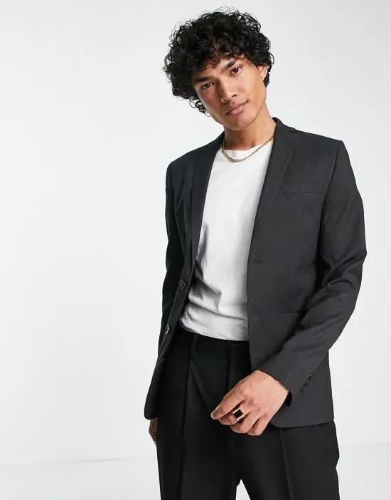 plain super skinny suit jacket in charcoal