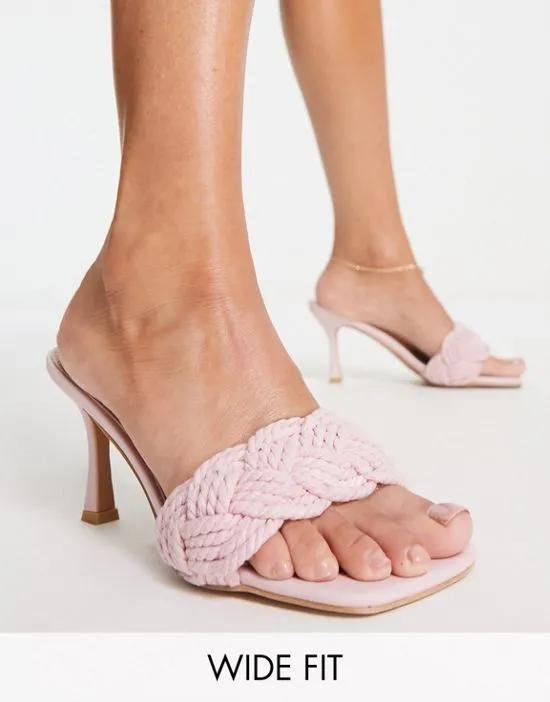 plaited mid heel mule sandals in pink