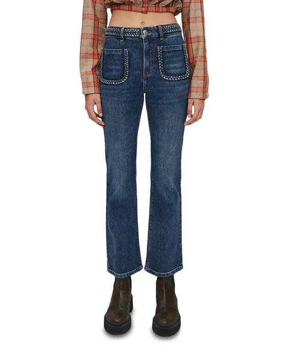 Platano Mid Rise Flared Jeans in Blue