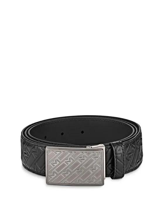 Plate Buckle Embossed Leather Belt