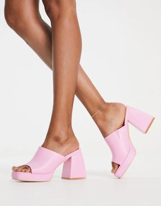 platform heel mule sandals in pink