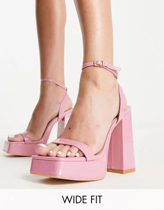 platform heel sandals in pink patent