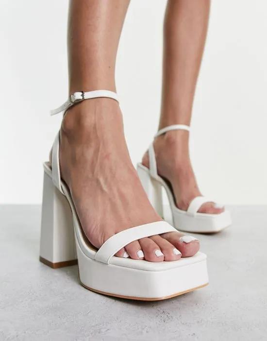 platform heel sandals in white patent
