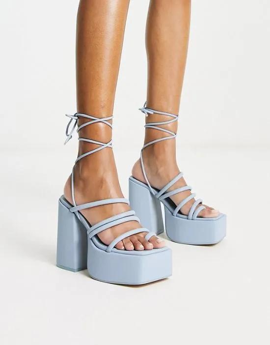 platform heeled sandals in baby blue