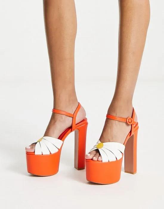 platform heeled sandals in orange
