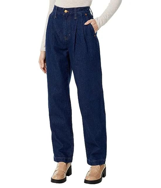 Pleated Baggy Straight Jeans in Woodham Wash