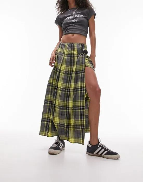 pleated check midi skirt in yellow check