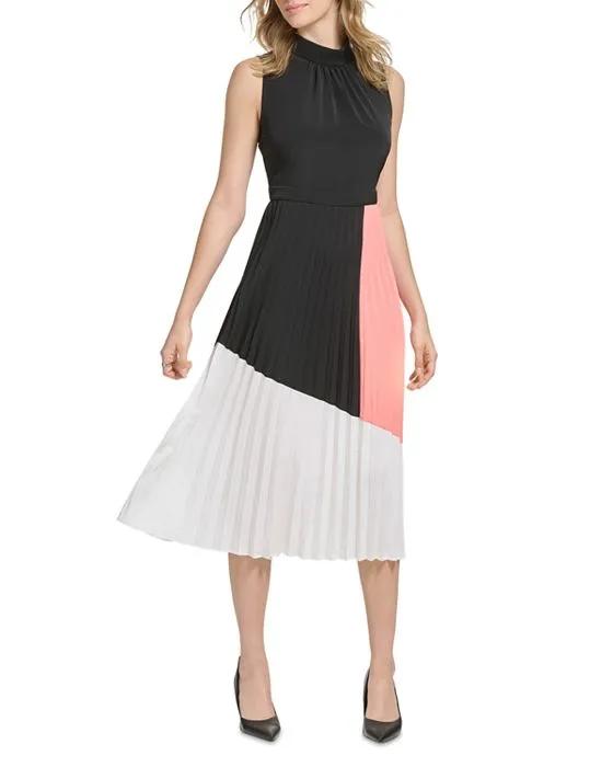 Pleated Color Blocked Dress